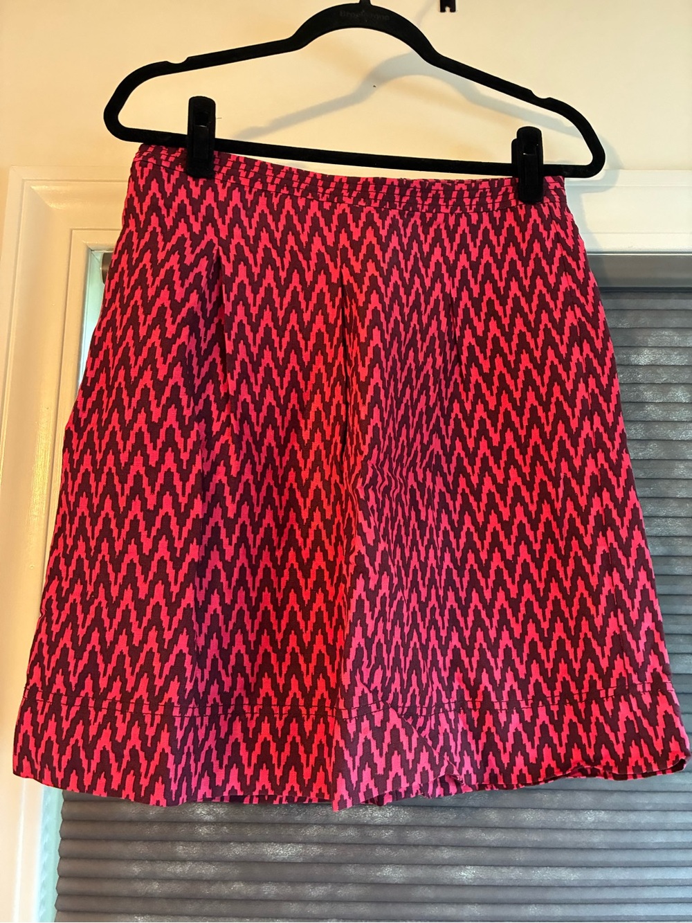 LOFT Linen Blend Pink and Maroon Chevron A-Line Skirt